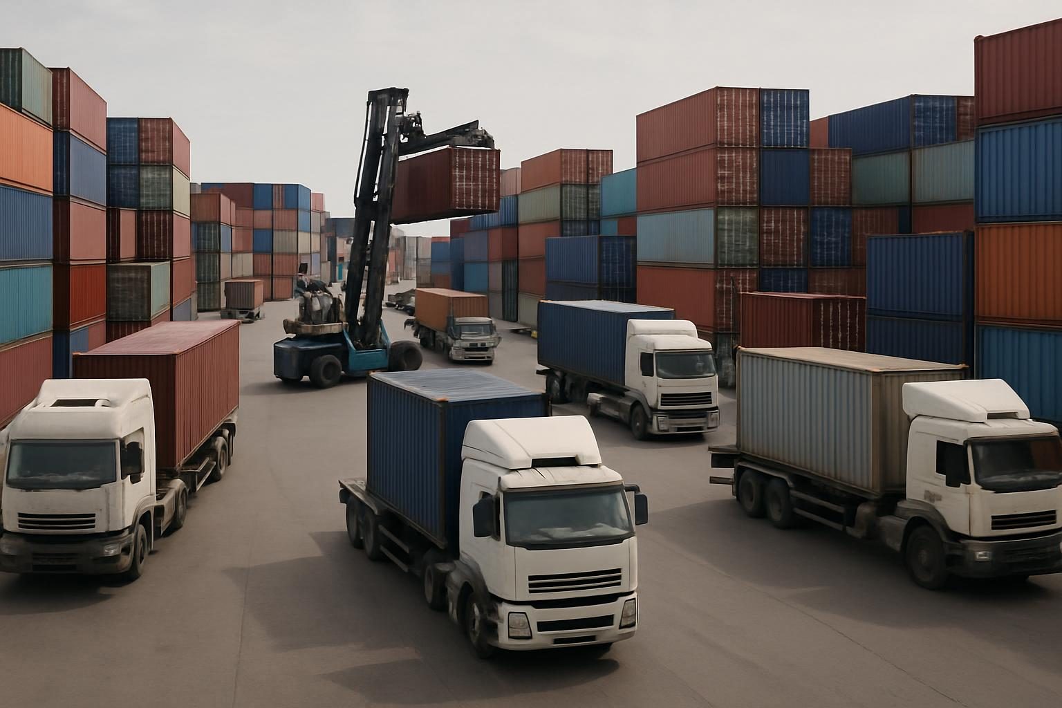 Container depot with trucks and containers